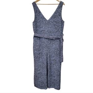 Calme Easy V Neck Belted Jumpsuit Printed Grey Blue Pockets Gauze Women’…